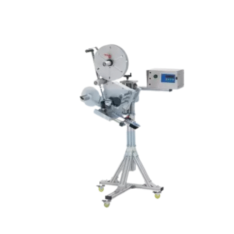 Automatic Top Labeler with Stand Labeling Motor: Stepper Motor Labeling Speed: 30–60 pcs/min (depending on label size and product) Label Size: Length 10–250 mm; Width 10–100 mm Label Roll: Inner Diameter 75 mm; Outer Diameter 300 mm Machine Size: (L) 680 mm × (W) 520 mm × (H) 1380 mm Accuracy: ±1 mm Power Supply: 110 or 220 VAC, 50/60 Hz