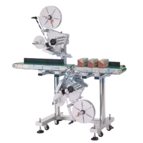 Automatic Top and Bottom Labeler Motor: Stepper Motor Labeling Speed: 30–80 pcs/min (according to product and label size) Accuracy: ± 1 mm Label Size: (Width) 10–100 mm, (Length) 10–250 mm Label Roll: Inner Diameter 75 mm; Outer Diameter 300 mm Power Supply: 110 or 220 VAC, 50/60 Hz, single phase Conveyor: 200 mm (customize available) Machine Size: (L) 1520 mm × (W) 700 mm × (H) 1700 mm