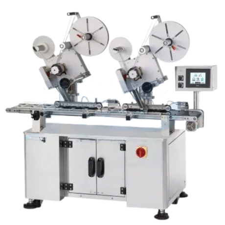 Automatic Two-Sided Labeling Machine Labeling Motor: Stepper Motor Labeling Speed: 30-60 pcs/min (according to product and label size) Label Size: (Length) 10-300 mm, (Width) 10-100 mm Label Roll: Inner Diameter 75 mm; Outer Diameter 300 mm Accuracy: ± 1 mm Power Supply: 110 or 220 VAC, 50/60 Hz