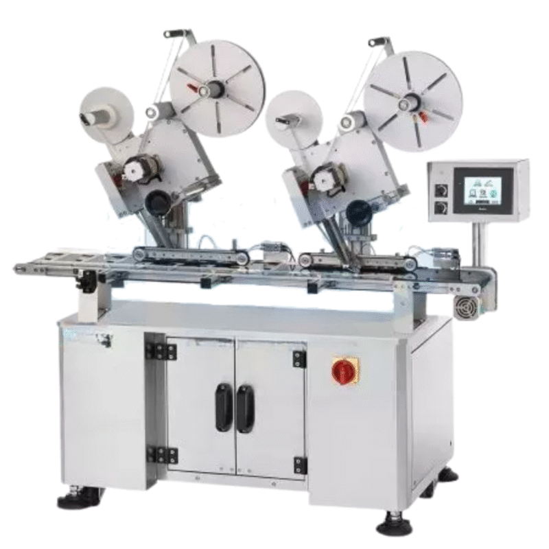 Automatic Two-Sided Labeling Machine Labeling Motor: Stepper Motor Labeling Speed: 30-60 pcs/min (according to product and label size) Label Size: (Length) 10-300 mm, (Width) 10-100 mm Label Roll: Inner Diameter 75 mm; Outer Diameter 300 mm Accuracy: ± 1 mm Power Supply: 110 or 220 VAC, 50/60 Hz