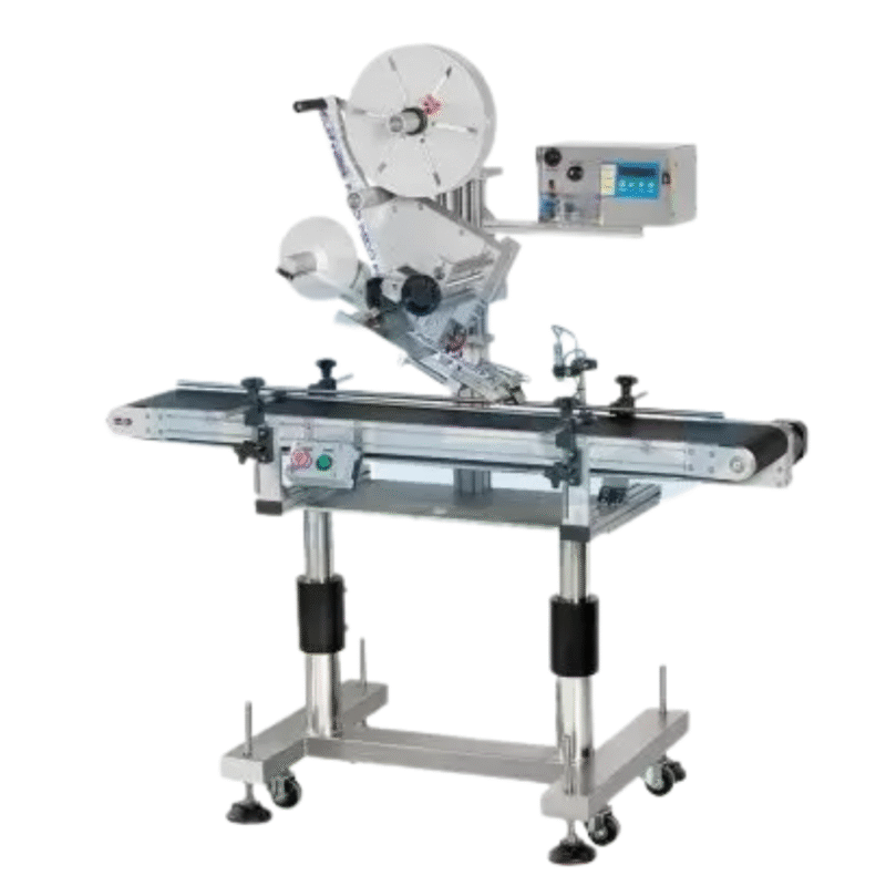Tamp Labeling Machine Motor: Stepper Motor Labeling Speed: 20-40 pcs/min (according to product and label size) Label Size: (Length) 20-300 mm, (Width) 10-100 mm Label Roll: Inner Diameter 75 mm​;​ Outer Diameter 300 mm Power Supply: 110 or 220 VAC, 50/60 Hz, single phase Product Size: (L) 610mm (W)730mm (H)1000mm ※ Actual product specifications may vary