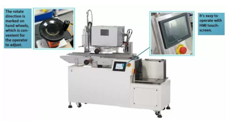 Automatic Print and Apply Labeling system with Bag Feeder Labelling Motor: Stepper Motor Labeling Speed: 10–30 pcs/min (depending on product and label size) Label Size: Length 10–100 mm, Width 10–100 mm Power Supply: 110 or 220 VAC, 50/60 Hz, Single Phase Machine Size: (L) 1700mm x (W) 500mm x (H) 1550mm