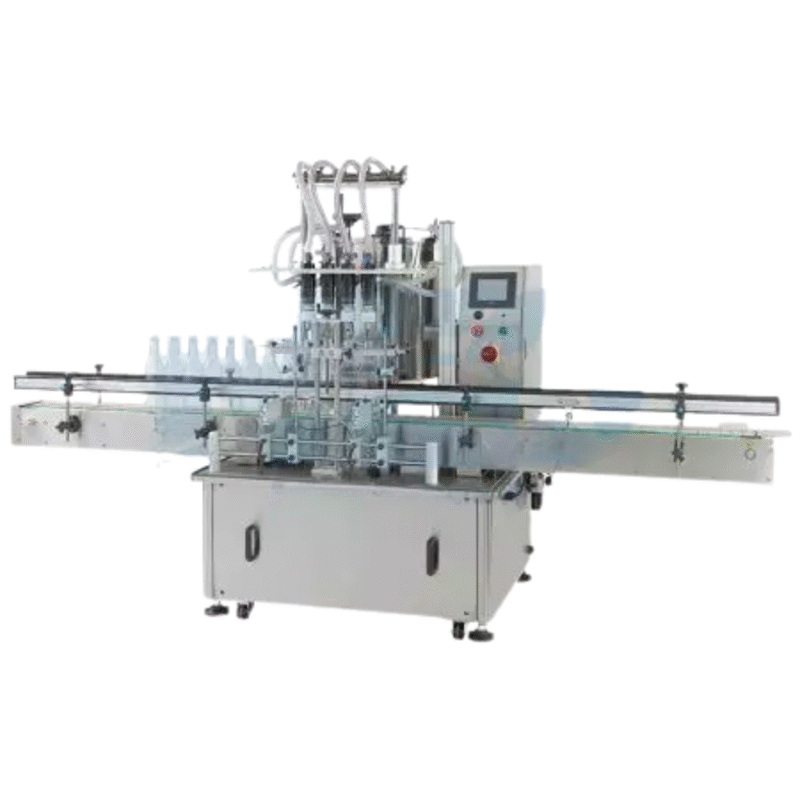 Automatic 4-Nozzle Overflow Filler Liquid: Free-flowing liquid Speed: 3bpm (5L bottle) Filling range: 1~5L Control system: PLC+HMI system Power supply : 110v or 220v, single phase Dimension: (L)3000mm (W)1018mm (H)1777 mm