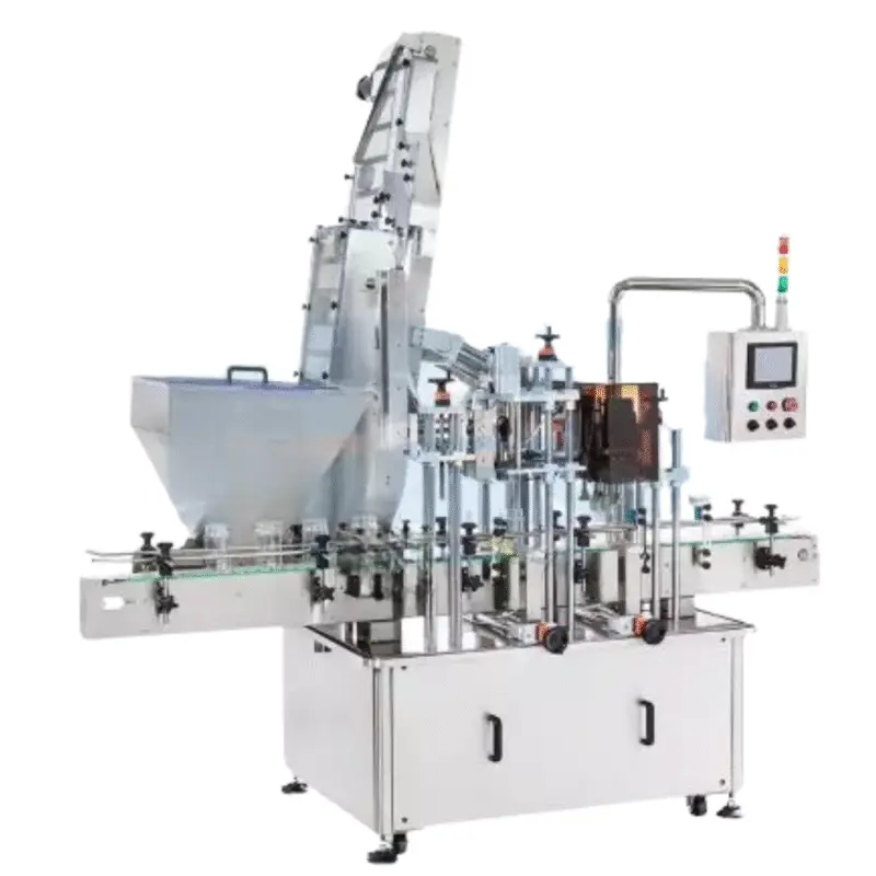 Automatic Bottle Capping Machine Cap Diameter: All kinds of screw caps Capping Speed: 20 ~ 30 BPM Cap Type: 20 ~ 80mm Air Pressure: 60 MPa Power Supply: 220 VAC ; 50 Hz ; Single phase Dimension: (Length) 2468mm (Width) 1111mm (Height) 2485mm