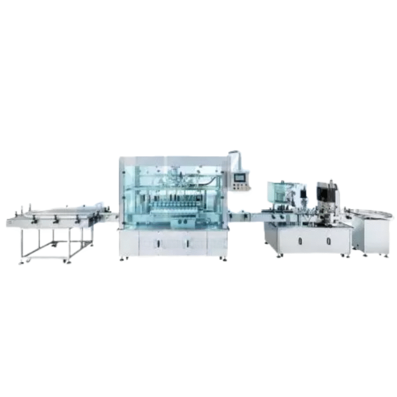 Automatic Filling and Capping Machine Line Liquid filling machine (Overflow filling machine) Filling speed: Max. 250ml/sec Filling range: Max. 5000ml Dimension: (L) 2800mm (W) 1500mm (H) 2400mm Weight: 560 KG Capping machine (with cap placer) Cap types: common screw caps Cap diameter: 25-55mm Capping speed: 30-45BPM (depends on the bottle and cap type) Dimension: (L) 2500mm (W) 1200mm (H) 1600mm Weight: 450 KG Power and air supply Power: 110/220 VAC, 50/60, 1Phase Air: 80 PSI/ 3CFM