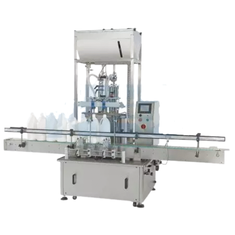 Automatic Piston Liquid Filling Machine Liquid: Less to thick liquid Speed: 3bpm (5L bottle) Filling range: 1~5L Control system: PLC+HMI system Power supply: 110v or 220v, single phase Dimension: (L)3000 (W)1018 (H)2425 mm