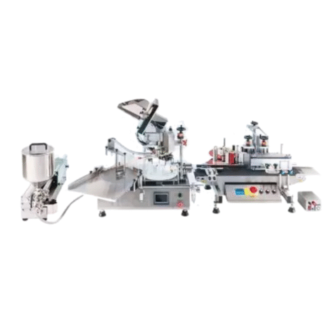 Automatic Small Bottles Filling Capping Labeling Line (Including Cap Placing Machine) Filling range: 10-200ml Filling speed: 30-150ml/s (The production capacity will vary slightly depends on the viscosity of the liquid and the speed of the characteristics.) Air requirement: 90PSI/3CFM Cap diameter: Max. 30 mm (Depending on the size and shape of the cap, the speed of capping varies.) Label size: (W) 10~100mm / (L) 10~250mm Label reel: (ID) 75mm (OD) < 300mm Power supply: 110/220 VAC, single phase Coding speed: 100-120/min (Matching with the setting of the front-end equipment of the production line) Coding width: 1-3 lines, 1-14 words per line