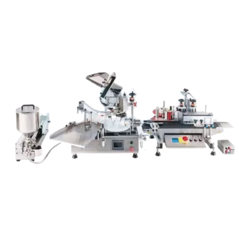 Automatic Small Bottles Filling Capping Labeling Line (Including Cap Placing Machine) Filling range: 10-200ml Filling speed: 30-150ml/s (The production capacity will vary slightly depends on the viscosity of the liquid and the speed of the characteristics.) Air requirement: 90PSI/3CFM Cap diameter: Max. 30 mm (Depending on the size and shape of the cap, the speed of capping varies.) Label size: (W) 10~100mm / (L) 10~250mm Label reel: (ID) 75mm (OD) < 300mm Power supply: 110/220 VAC, single phase Coding speed: 100-120/min (Matching with the setting of the front-end equipment of the production line) Coding width: 1-3 lines, 1-14 words per line