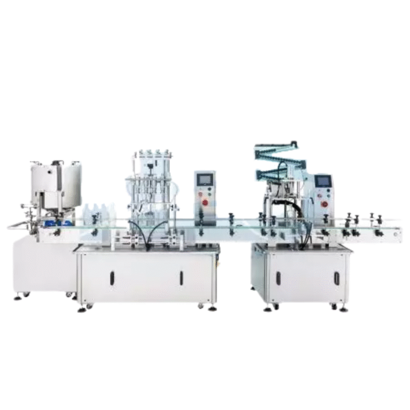 Automatic Wine Filling Capping Line Overflow liquid filling machine Filling speed: Max. 250 ml/sec Filling range: Max. 5000 ml Dimension: (L) 1900mm (W) 1200mm (H) 1700mm Weight: 380 KG T-shaped cork capping machine Cap type: Cork Capping speed: 10-20 BPM Dimension: (L) 1500mm (W) 1200mm (H) 1800mm Weight: 320 KG Power and air supply Power: 110/220 VAC, 50/60 Hz, single phase Air Pressure: 90 PSI/ 3CFM