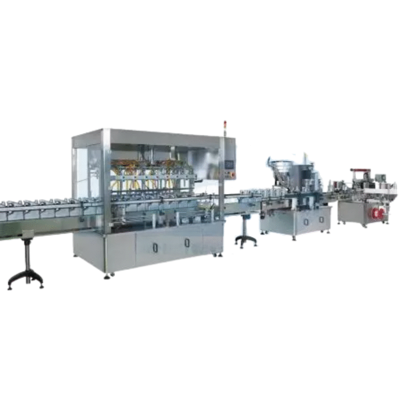 Fully Automated Filling-Capping-Labeling Production Line Liquid Filler Machine Filling range: 50~4000ml Filling accuracy: ± 0.5%~1% Tank size: 100~200L Power supply: single phase, 220VAC, 50/60Hz Machine size: (L)5125mm (W)1528mm (H)2398mm Automatic Capper Machine Capping speed: 20~40 pcs/min (depends on bottle and cap size) Cap diameter: 22~120 mm Cap type: screw cap or press cap Air pressure requirement: 4~6 Kg Voltage: 110 or 220 VAC Labeler  Product size: O.D. 20 mm- 125 mm, Height 30-160 mm Label size: width 10~100mm, length 20-300mm Label reel: I.D. 75mm O.D. ≦300mm Conveyor: 200 mm (full size), or other size by special request Machine size: (L) 2100mm (W)1380mm (H)1500mm