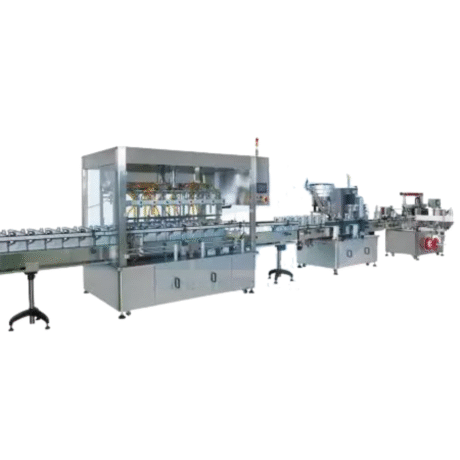Fully Automated Filling-Capping-Labeling Production Line Liquid Filler Machine Filling range: 50~4000ml Filling accuracy: ± 0.5%~1% Tank size: 100~200L Power supply: single phase, 220VAC, 50/60Hz Machine size: (L)5125mm (W)1528mm (H)2398mm Automatic Capper Machine Capping speed: 20~40 pcs/min (depends on bottle and cap size) Cap diameter: 22~120 mm Cap type: screw cap or press cap Air pressure requirement: 4~6 Kg Voltage: 110 or 220 VAC Labeler  Product size: O.D. 20 mm- 125 mm, Height 30-160 mm Label size: width 10~100mm, length 20-300mm Label reel: I.D. 75mm O.D. ≦300mm Conveyor: 200 mm (full size), or other size by special request Machine size: (L) 2100mm (W)1380mm (H)1500mm