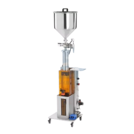 Semi-Automatic Piston Pump Filling Machine Filling range: 100- 1000ml Filling speed: 30-150 ml/sec (depends on the liquid viscosity) Hopper: 10-20 L available Dimension: (L) 350mm (W) 350mm (H) 1700mm Power Supply: 110/220V, single phase. Filling Accuracy: ±1% Air supply: 6 kgf/cm2 Weight: 60kg