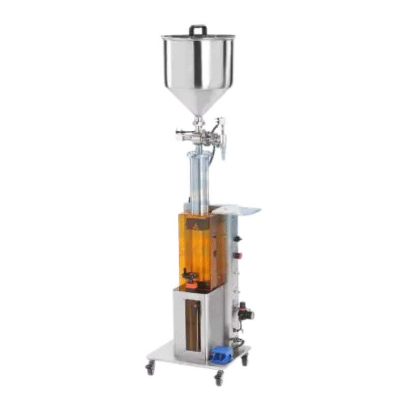 Semi-Automatic Piston Pump Filling Machine Filling range: 100- 1000ml Filling speed: 30-150 ml/sec (depends on the liquid viscosity) Hopper: 10-20 L available Dimension: (L) 350mm (W) 350mm (H) 1700mm Power Supply: 110/220V, single phase. Filling Accuracy: ±1% Air supply: 6 kgf/cm2 Weight: 60kg