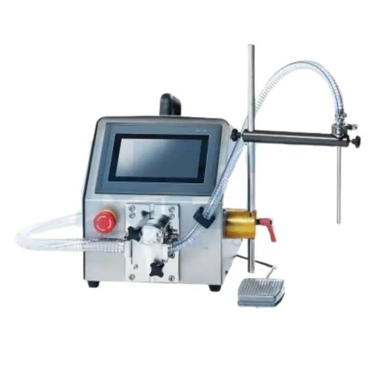 Semi-auto Tabletop Gear Pump Filling Machined FG1100 (Servo Model) Automation Level： Semi-auto Filling Type： Gear Pump Filling Range：5~4000ml Filling Speed: 50- 250ml (depends on the viscosity of liquids) Filling Accuracy：±0.5~1% (with 100ml and more; depends on the type of liquids) Applicable Liquid： liquid with good liquidity and below 40℃ Power Supply：110 or 220VAC, 50/60Hz, single phase Machine Size：(L)470mm (W)490mm (H)505mm * Actual product specifications may vary