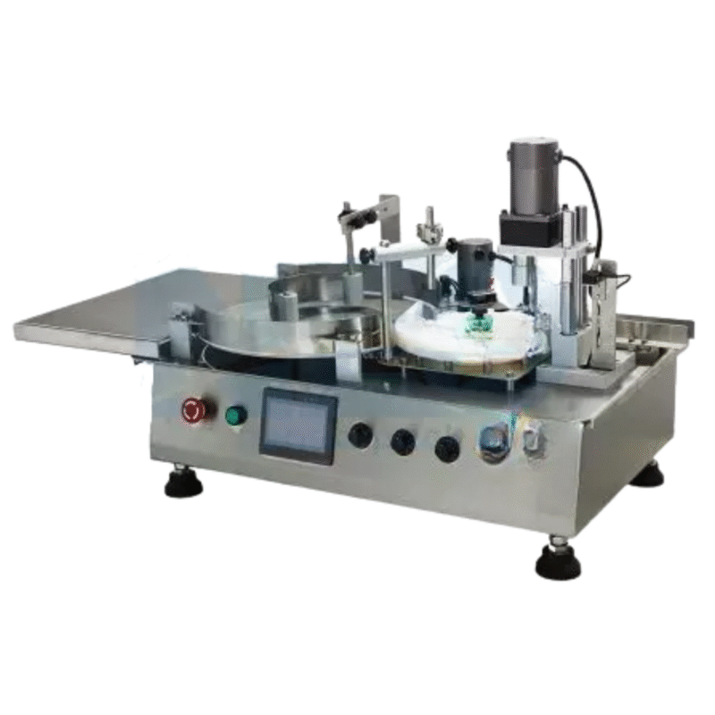 Tabletop Automatic Filling Capping Machine Speciality products: ■ Foamy ■ Corrosive ■ Warm ■ Particulate Filling speed: Max. 250ml/sec Filling range: Max. 5000ml Filling accuracy: ±0.5% Machine dimension: (L) 480mm (W) 310mm (H) 270mm Machine weight: 25 KG Power supply: 110/220VAC, 50/60HZ, 1 PHASE Capping Machine: Speciality products: ■ Screw cap □ ROPP cap Cap diameter: Max. 30mm Capping speed: Max. 30bpm Machine dimension: (L) 900mm (W) 600mm (H) 700mm Machine weight: 75 KG Power supply: 110/220VAC, 50/60HZ, 1 PHASE Air pressure requirement: 90PSI/3CFM