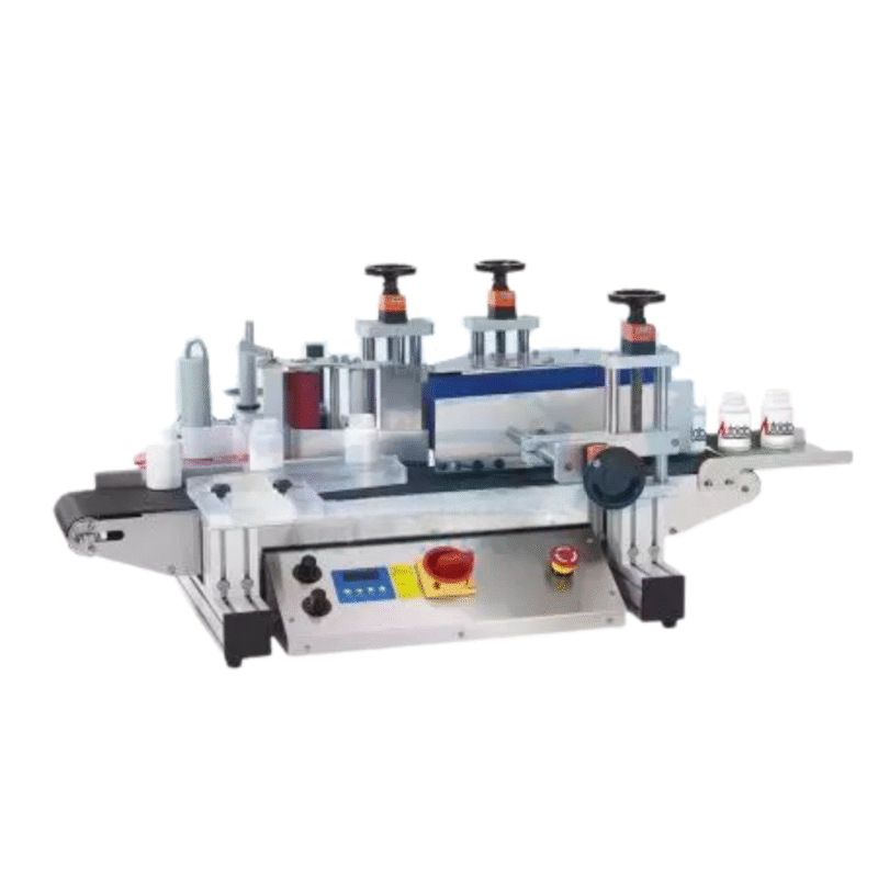 Tabletop Round Bottle Labeling Machine Powered by stepper motors Labeling Speed: 20-60 pcs/min (depending on your specific applications and label sizes) Labeling accuracy: ± 1 mm (depends on product and label size) Bottle size: diameter 16 mm - 90 mm/ height 30 -160 mm Applicable Label Width/Length: 10-100mm/ 20-300mm Labeling Roll Diameter: Inside 75mm; Outside 300mm Power Input: 110/220 VAC; 50/60 Hz Dimensions: (L) 1234mm (W) 839mm (H) 540mm