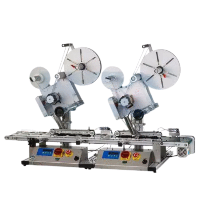 Tabletop Two-Sided Labeler (with two label applicator) Labeling Speed: 20-40 pcs/min Labeling Precision: ±1MM Applicable Label Width/Length: 10-100 mm/ 10-300 mm Label Roll Diameter: Inside 75 mm/ Outside 300 mm Power Input: 110/220 VAC