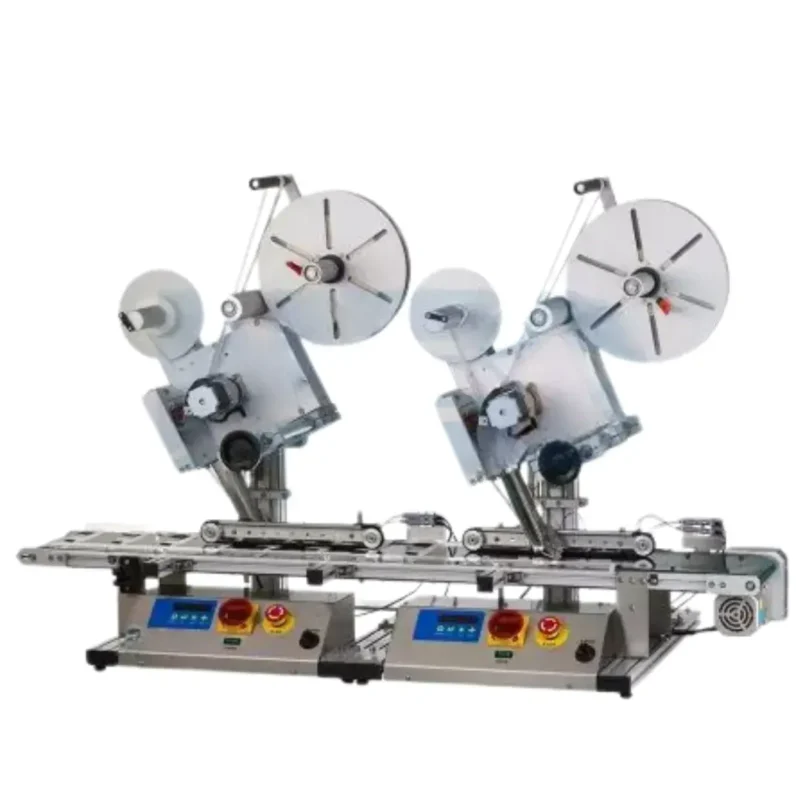 Tabletop Two-Sided Labeler (with two label applicator) Labeling Speed: 20-40 pcs/min Labeling Precision: ±1MM Applicable Label Width/Length: 10-100 mm/ 10-300 mm Label Roll Diameter: Inside 75 mm/ Outside 300 mm Power Input: 110/220 VAC