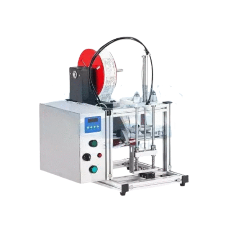 Top Tamp Labeler (Top Tamp Labeling Machine) Labeling Speed: Max. 6 meters/min Labeling Precision: +/- 0.1 mm Applicable Labels: Max. (W) 10 mm * (L) 10 mm; Min. (W) 100 mm * (L) 300 mm. Label Roll Diameter: Inside 75 mm; Outside 300 mm Power Input: 110/220 VAC; 50/60 Hz, Single phase. Air Requirement: 2.5 kg/cm2 Dimensions: (L) 515 mm * (W) 443 mm * (H) 577 mm.